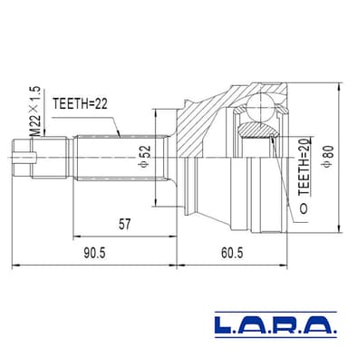 KIT HOMOCINETICA LARA 22mm D.9      FIORUNO/DUN/UN