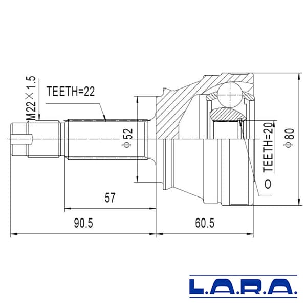 Kit homocinetica lara 22mm d.9 fioruno/dun/un